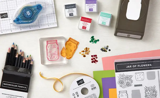 Craft supplies and tools on a table