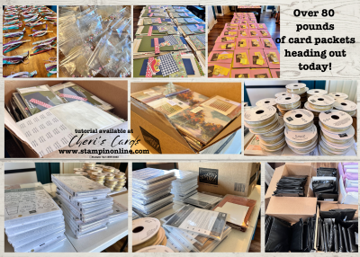 Craft supplies and card packets organized neatly