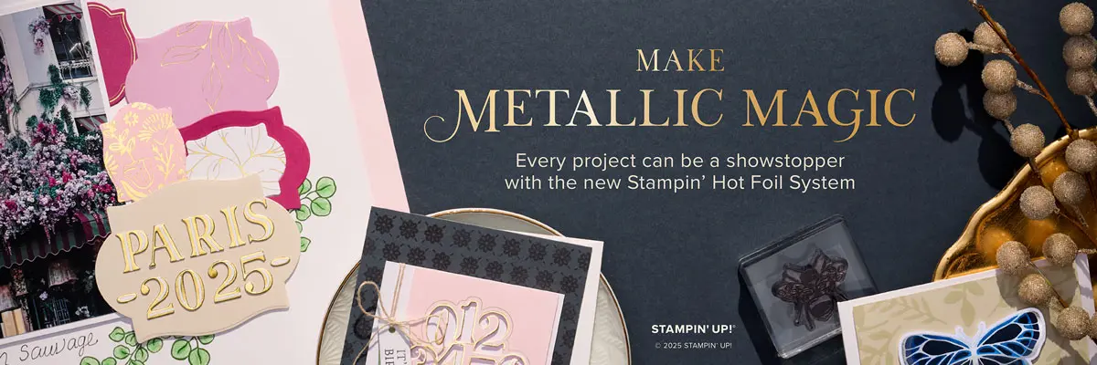 Metallic foil cards and crafting supplies display