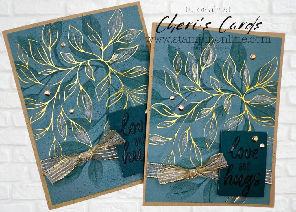 Teal greeting cards with gold leaf accents