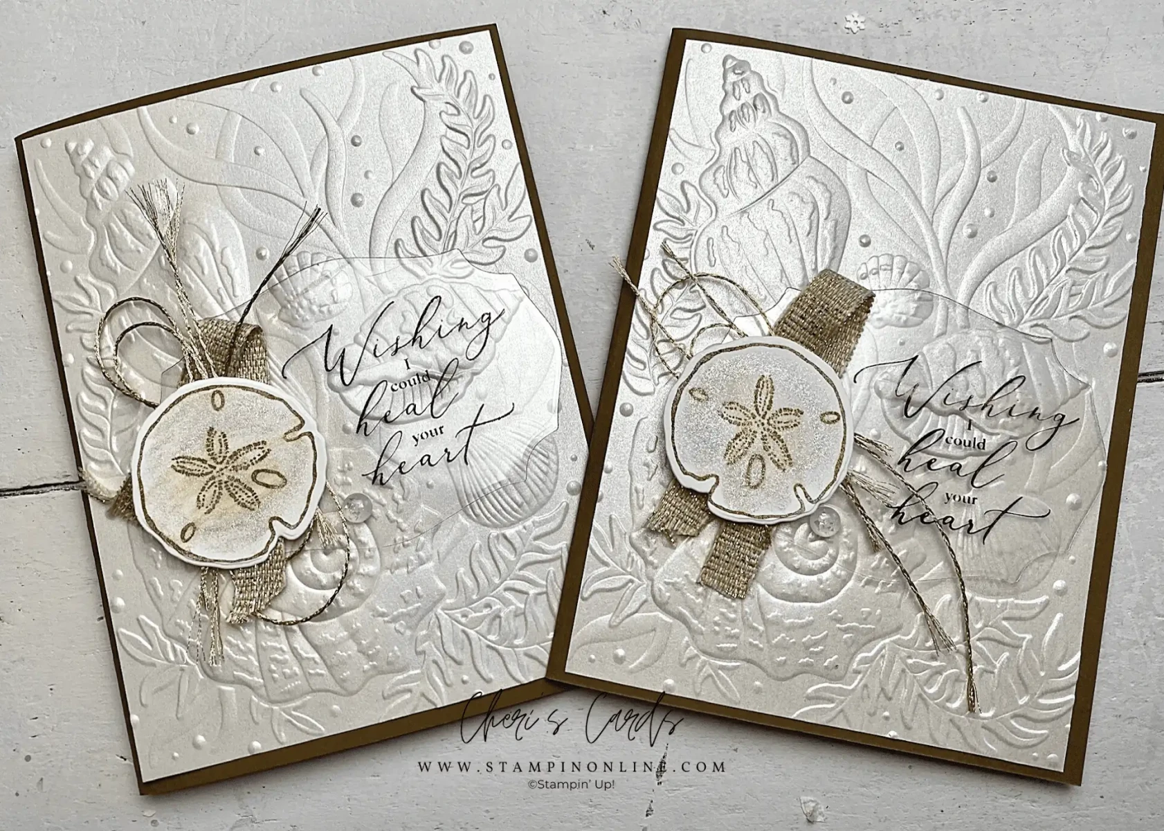 Coastal-themed cards featuring raised textures